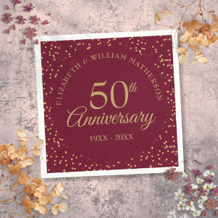 50ste trouwdag bruiloft Burgundy goudstof Servet