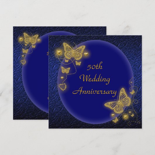 50ste trouwdag elegant vlindergoud kaart (Voorkant / Achterkant)
