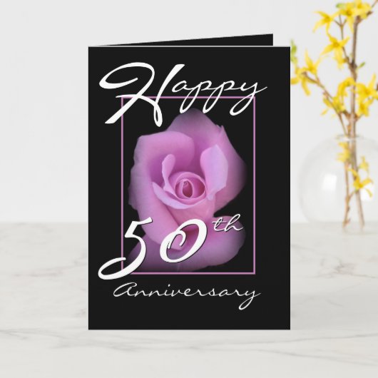 50ste trouwdag felicitaties Roze Roos Kaart (Gele Bloem)