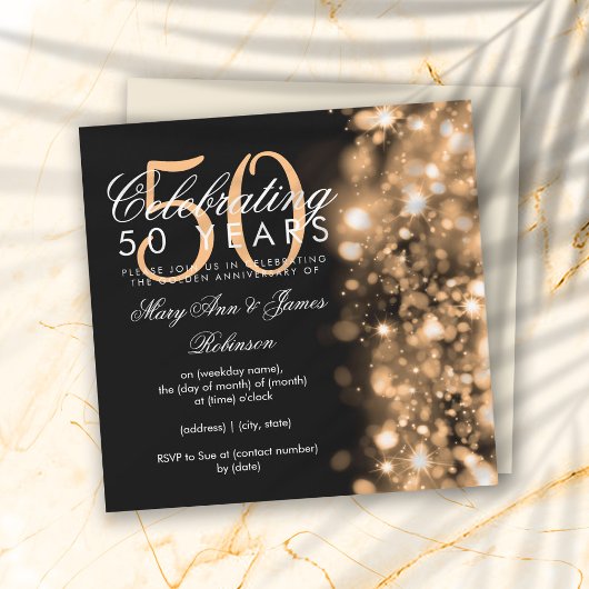 50ste trouwdag Glamour Glitters Goud  Kaart