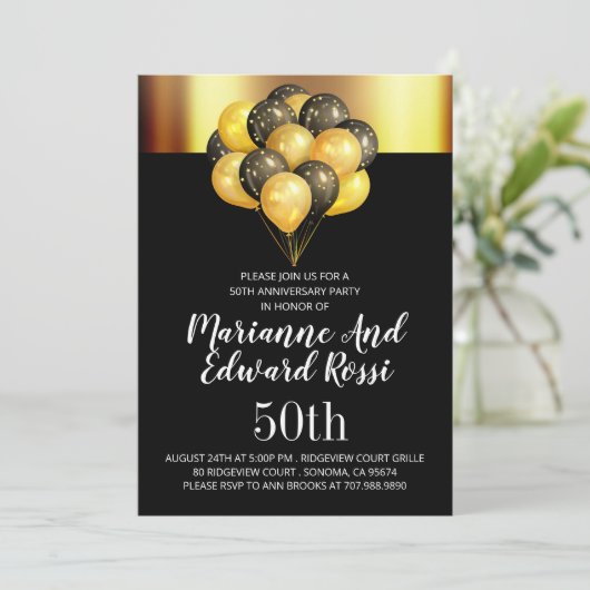 50ste trouwdag goud zwart kaart (Staand voorkant)