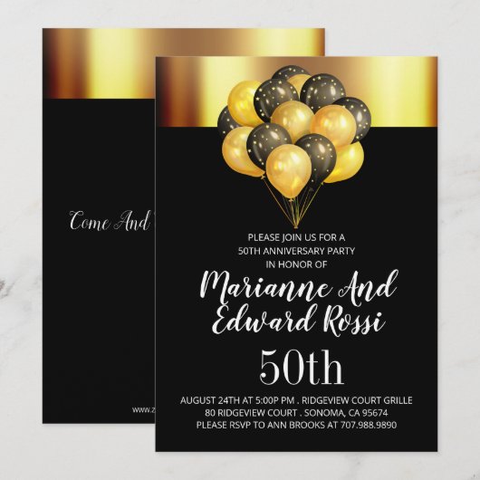 50ste trouwdag goud zwart kaart (Voorkant / Achterkant)