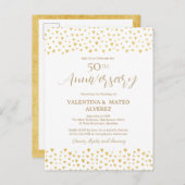 50ste trouwdag gouden hart confetti uitnodiging briefkaart (Voorkant / Achterkant)