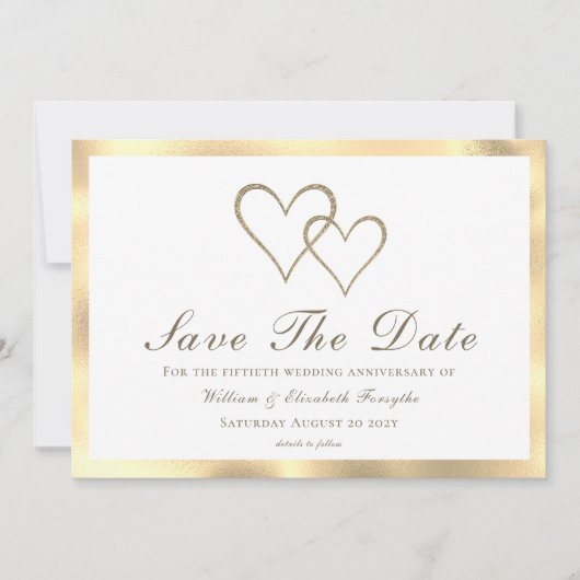 50ste trouwdag gouden harten save the date (Voorkant)