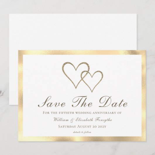 50ste trouwdag gouden harten save the date (Voorkant / Achterkant)