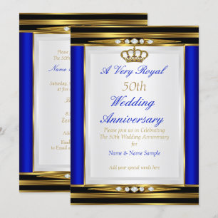 50ste trouwdag Koningsblauwe Gouden Kroon 2 Kaart