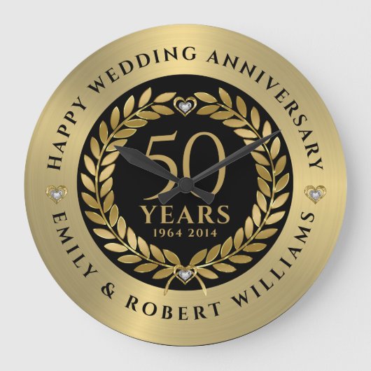 50ste trouwdag met goudlaurel grote klok (Voorkant)