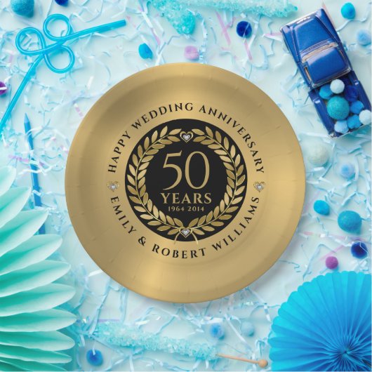 50ste trouwdag met goudlaurel papieren bordje (Feest)