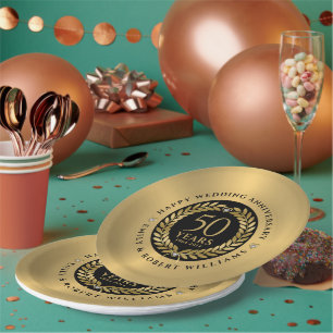 50ste trouwdag met goudlaurel papieren bordje