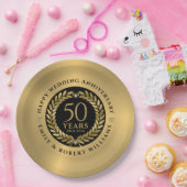 50ste trouwdag met goudlaurel papieren bordje (Feest)