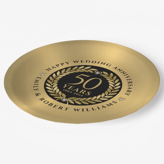 50ste trouwdag met goudlaurel papieren bordje (Gekanteld)