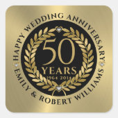 50ste trouwdag met goudlaurel vierkante sticker (Voorkant)
