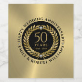50ste trouwdag met goudlaurel wijn etiket (Enkel label)