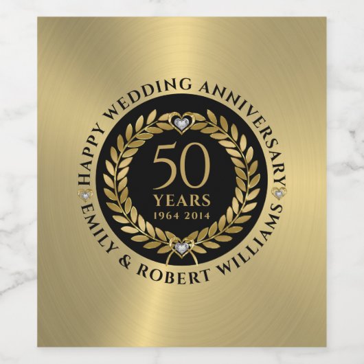 50ste trouwdag met goudlaurel wijn etiket (Enkel label)