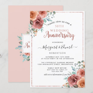 50ste trouwdag, Roze goud, Mint bloemen Kaart
