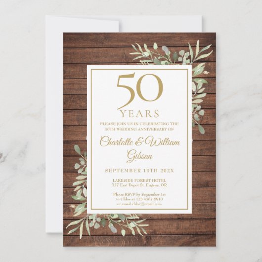 50ste trouwdag Rustic hout groen  Kaart (Voorkant)