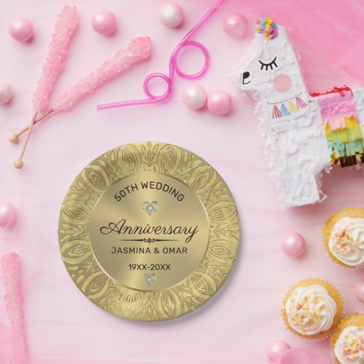 50ste trouwdag sjabloon gouden mandala papieren bordje (Feest)