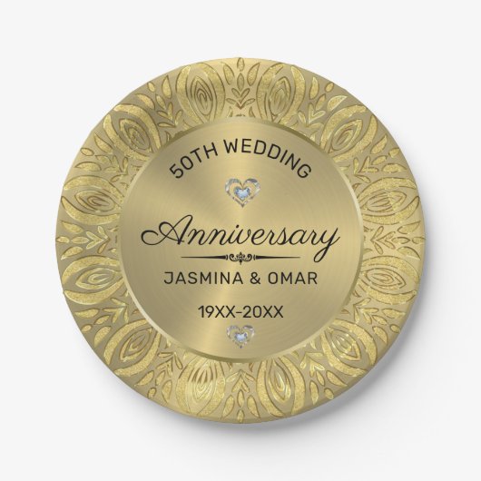 50ste trouwdag sjabloon gouden mandala papieren bordje (Voorkant)