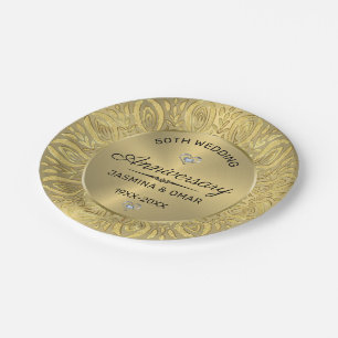 50ste trouwdag sjabloon gouden mandala papieren bordje