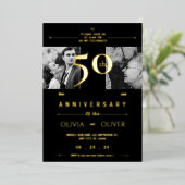 50ste trouwdag verjaardag toen en nu folie uitnodiging (Staand Voorkant)