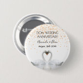 50ste trouwdag wit zwanpaar ronde button 5,7 cm (Voorkant /achterkant)
