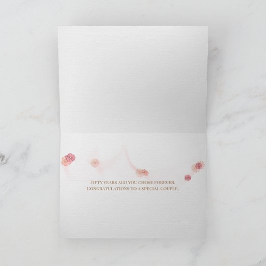 50ste trouwdag witte roos op goud kaart (Binnen)