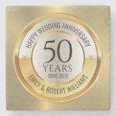 50ste trouwdag zwart en goud stenen onderzetter (Voorkant)