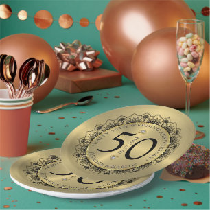 50ste trouwdag zwart kant & goud papieren bordje