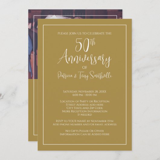 50ste trouwdagjubileum - horizontale foto - goud kaart (Voorkant / Achterkant)