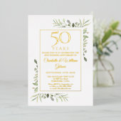 50ste trouwjubileum aquarel groen goud folie uitnodiging (Staand Voorkant)
