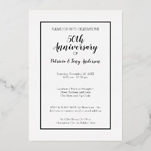 50ste trouwjubileum goud folie & foto folie uitnodiging (Achterkant)