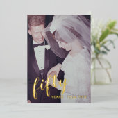 50ste trouwjubileum goud folie & foto uitnodiging (Staand Voorkant)