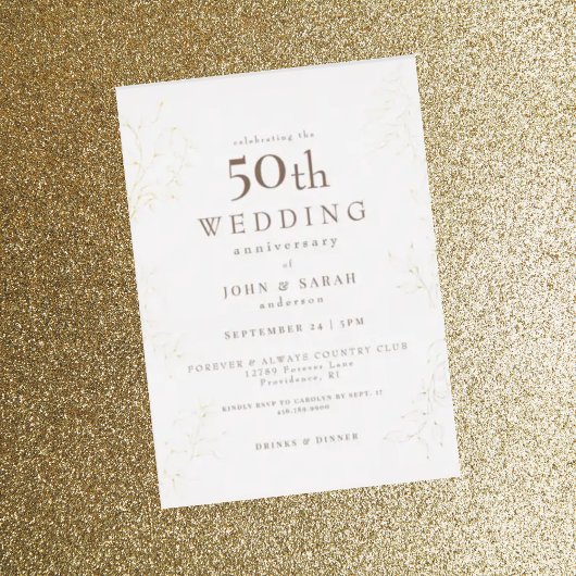 50ste trouwjubileum goud folie uitnodiging