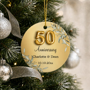 50ste trouwjubileum goud groen keramisch ornament