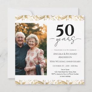 50ste trouwjubileum Goud Zwart Foto Uitnodiging