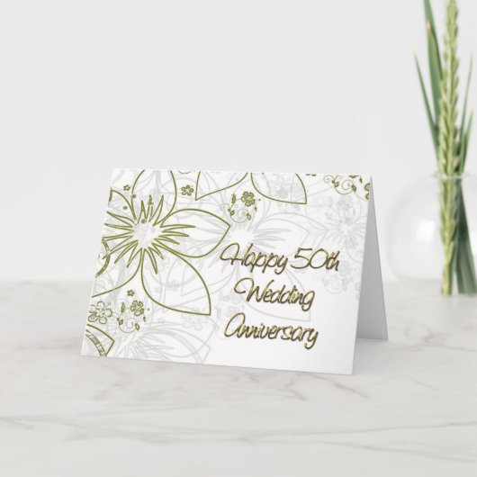 50ste trouwjubileum gouden bloemen en krullen kaart (Voorkant)