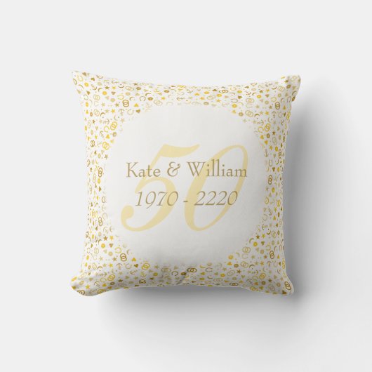 50ste trouwjubileum gouden confetti kussen (Voorkant)