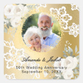 50ste trouwjubileum gouden foto bloemen  vierkante sticker (Voorkant)
