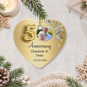 50ste trouwjubileum gouden foto groen hart keramisch ornament