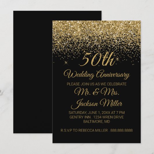 50ste trouwjubileum gouden glitter kaart (Voorkant / Achterkant)