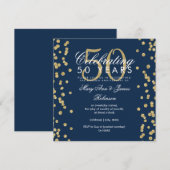 50ste trouwjubileum Gouden Glitter Navyblauw Kaart (Voorkant / Achterkant)
