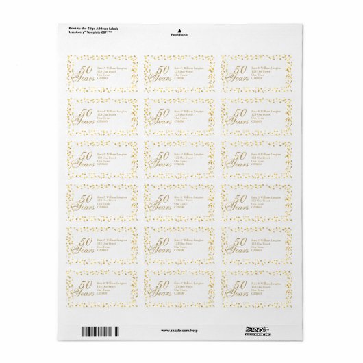 50ste trouwjubileum Gouden Hart Adres Etiket (Full Sheet)
