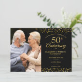 50ste trouwjubileum Gouden harten 2 foto Save The Date (Staand voorkant)