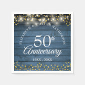 50ste trouwjubileum Gouden Harten Blauwe Rustieke Servet (Voorkant)