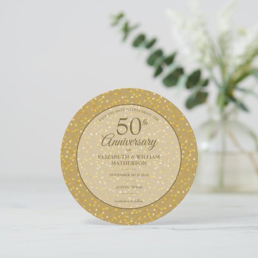 50ste trouwjubileum Gouden Harten Cirkel Save The Date (Staand voorkant)