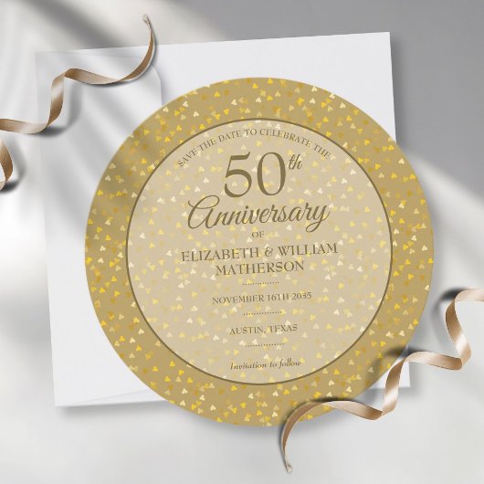 50ste trouwjubileum Gouden Harten Cirkelvormig Save The Date