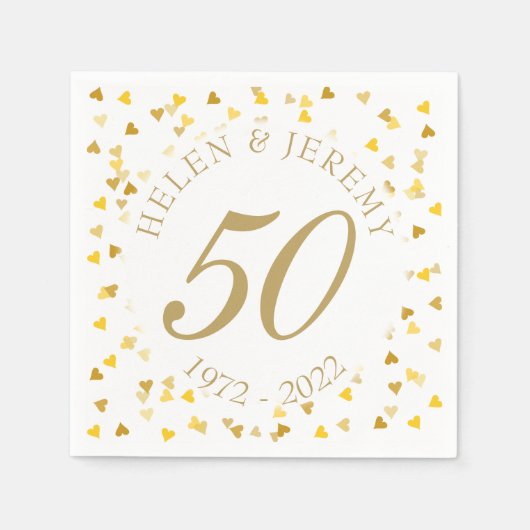 50ste trouwjubileum Gouden Harten Confetti Servetten (Voorkant)