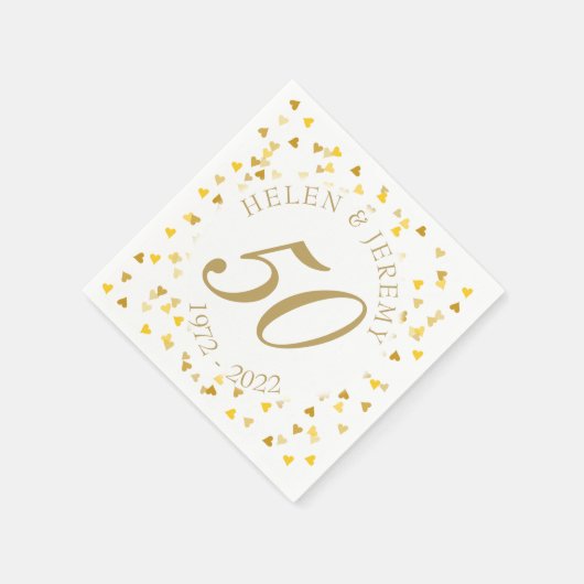 50ste trouwjubileum Gouden Harten Confetti Servetten (Hoek)