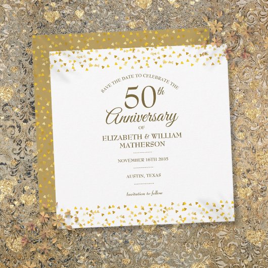50ste trouwjubileum Gouden Harten Vierkant Save The Date