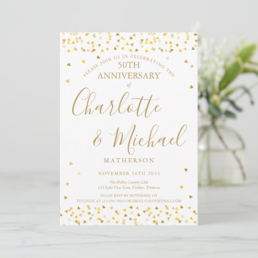 50ste trouwjubileum Gouden Hartensignatuur Kaart (Staand voorkant)